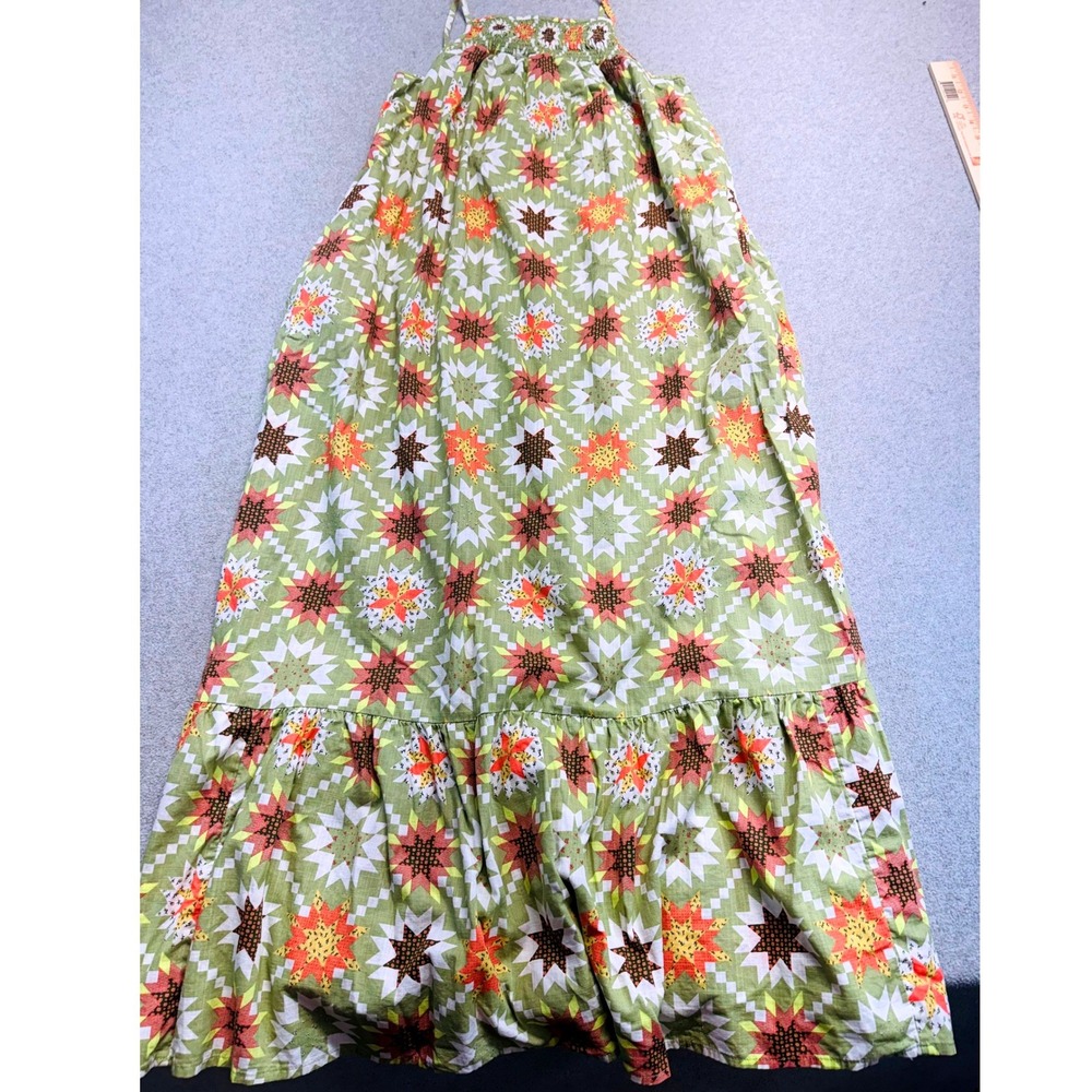Universal Thread Maxi Dress Women Small Green Patchwork Print Smocked Boho Flowy - Picture 2 of 11